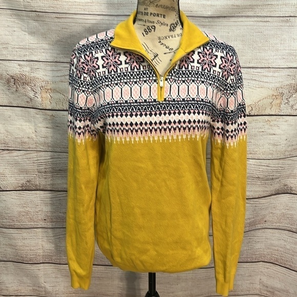 ASOS Men’s Sweater Quarter Zip Fair Isle Yoke Unisex Knit Size XS Yellow - Picture 4 of 11